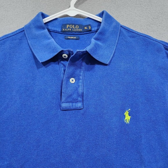 Polo Ralph Lauren Polo Shirt Mens XL Blue Solid Custom Fit 100% Cotton Vintage - Picture 1 of 16